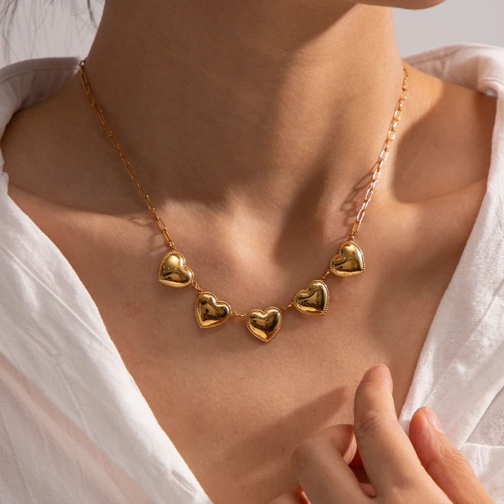 J'ador Paris Earrings Golden Heart Charm Necklace