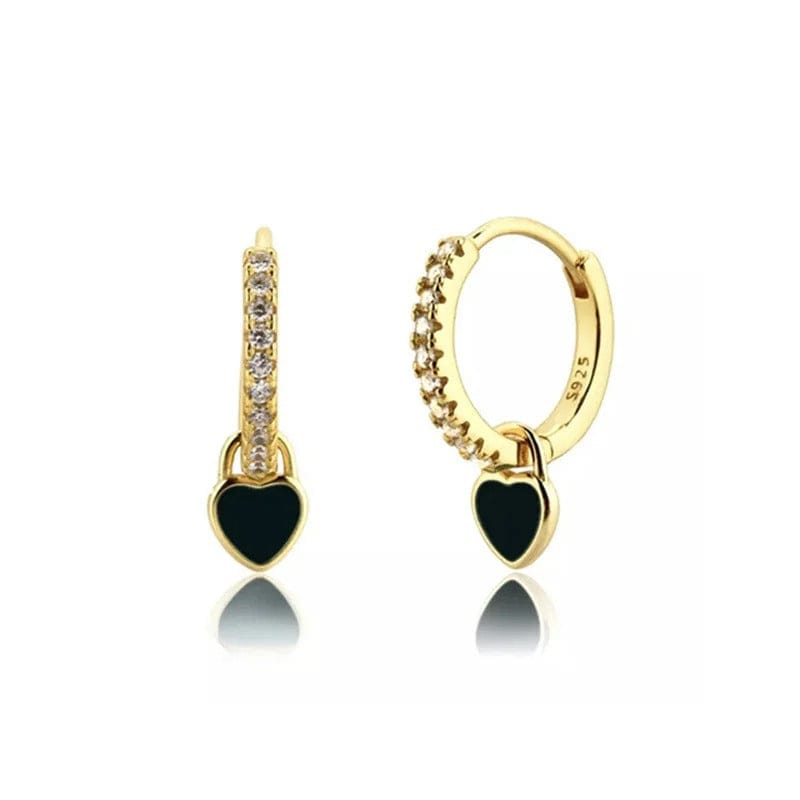 J'ador Paris Earrings Gold / Black Heart Huggies