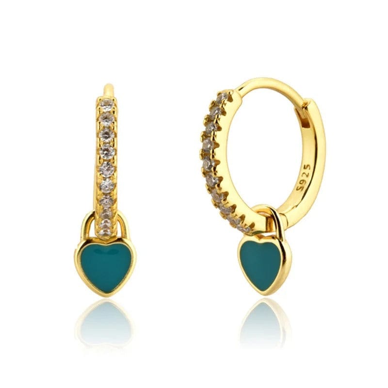 J'ador Paris Earrings Gold / Blue Heart Huggies