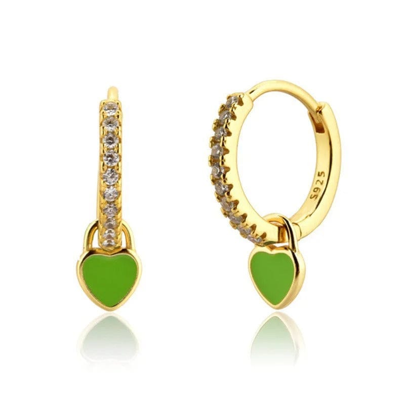 J'ador Paris Earrings Gold / Green Heart Huggies