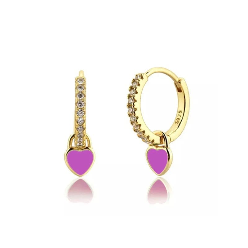 J'ador Paris Earrings Gold / Purple Heart Huggies
