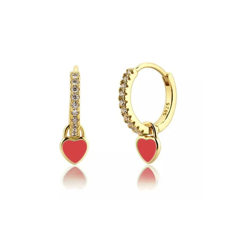 J'ador Paris Earrings Gold / Red Heart Huggies