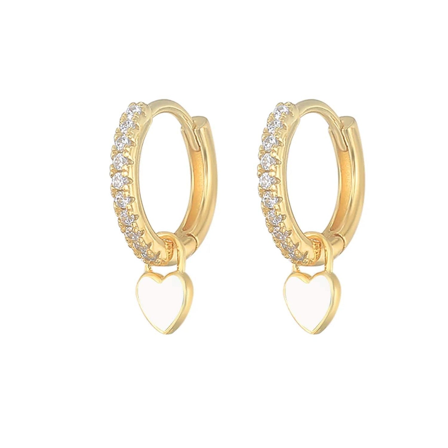 J'ador Paris Earrings Gold / White Heart Huggies