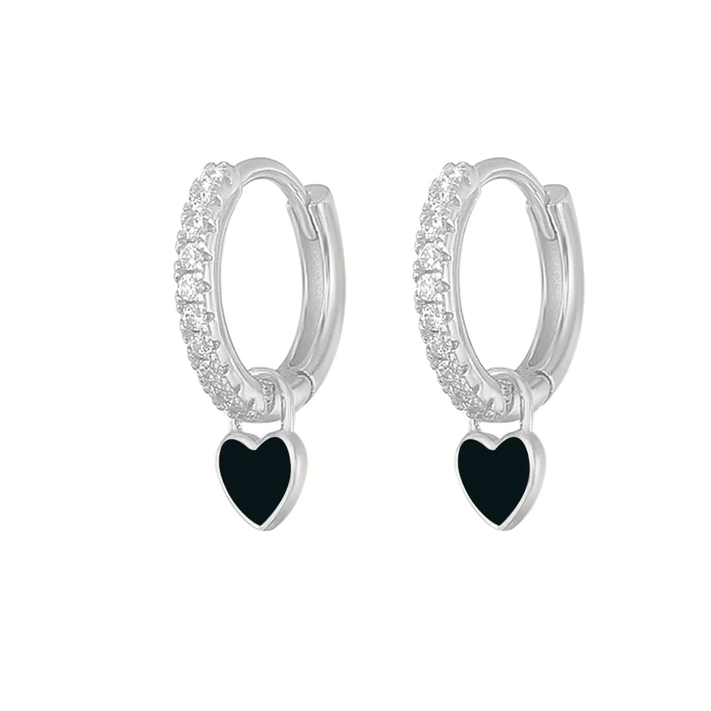 J'ador Paris Earrings Silver / Black Heart Huggies