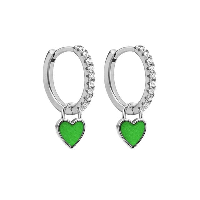 J'ador Paris Earrings Silver / Green Heart Huggies