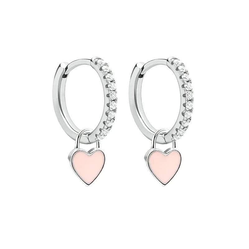 J'ador Paris Earrings Silver / Pink Heart Huggies