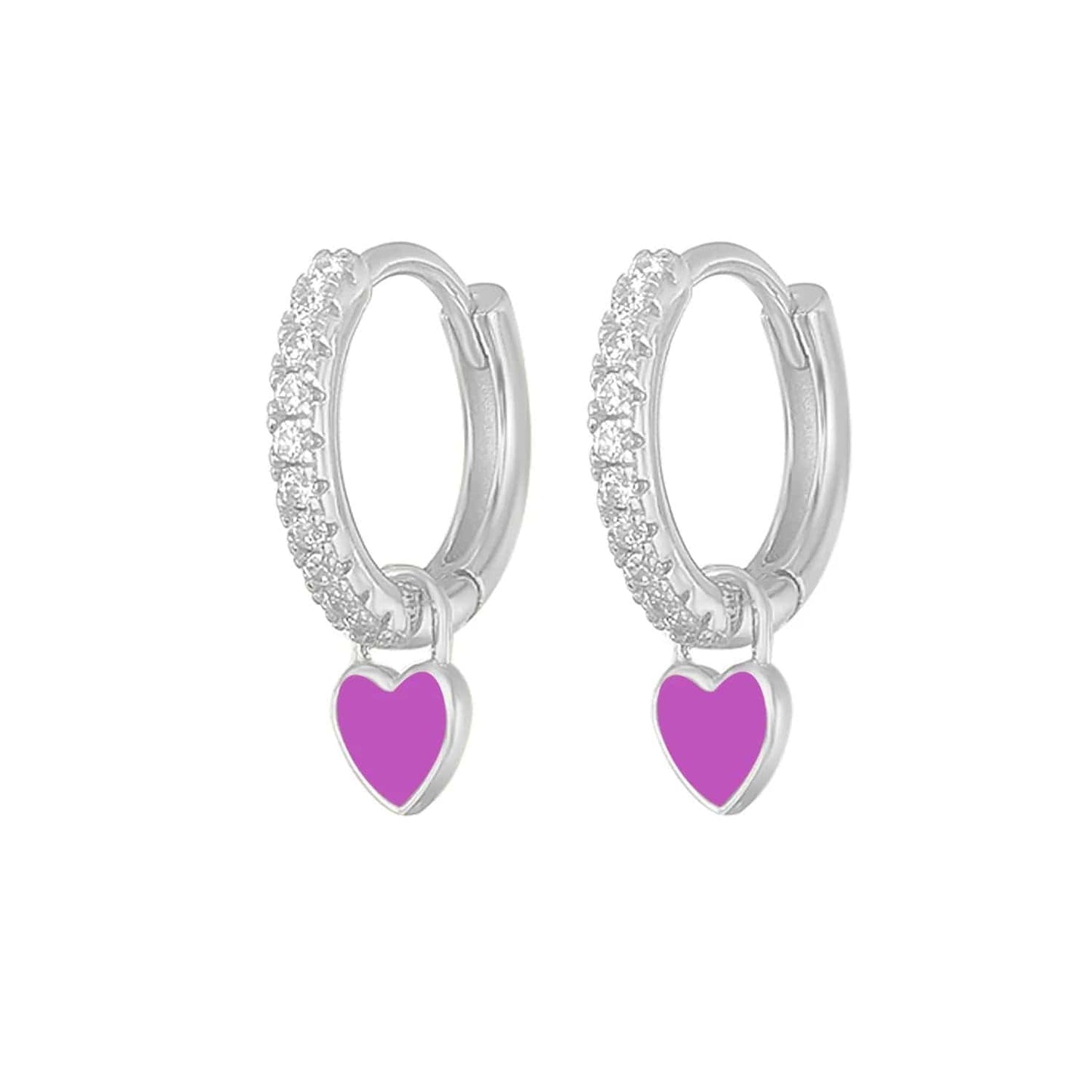 J'ador Paris Earrings Silver / Purple Heart Huggies