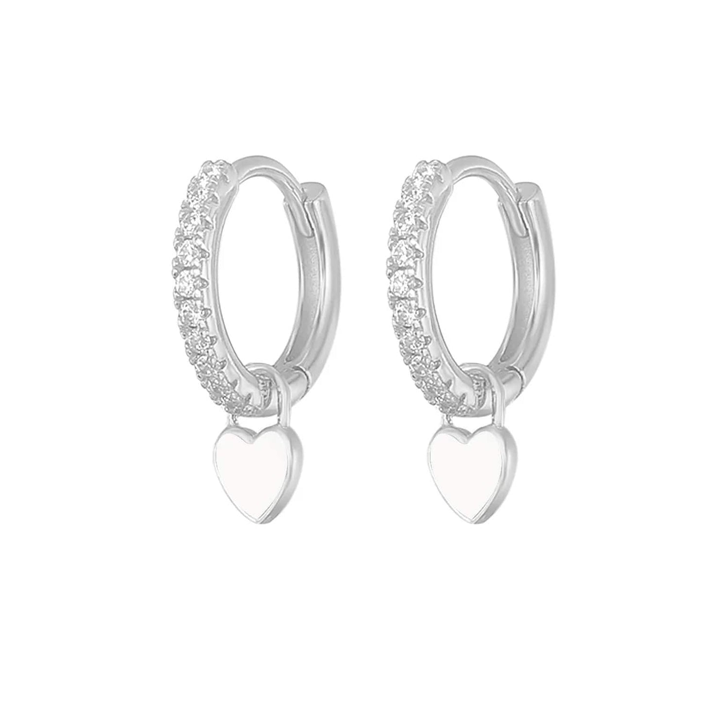 J'ador Paris Earrings Silver / White Heart Huggies