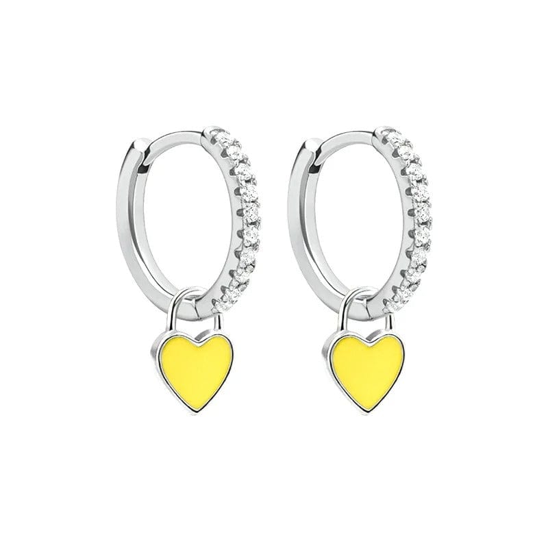 J'ador Paris Earrings Silver / Yellow Heart Huggies