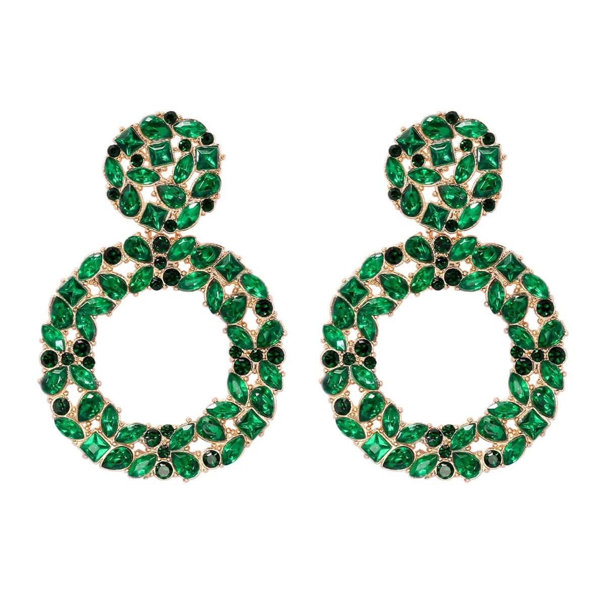 J'ador Paris Earrings Green Rhinestone Crystal Drop Earrings