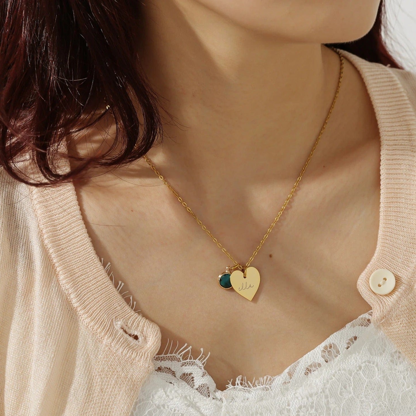 J'ador Paris Necklaces Heart Birthstone Name Necklace