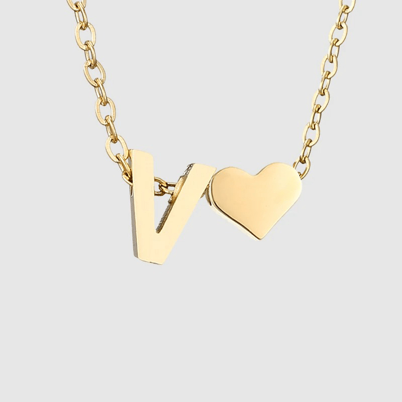 J'ador Paris Necklaces V Heart Initial Necklace