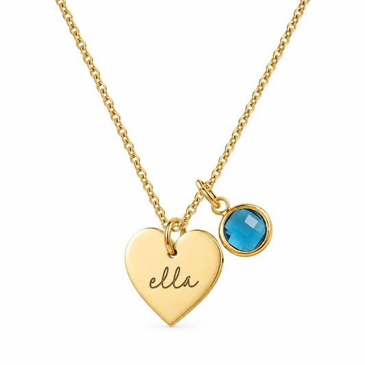 Heart Birthstone Name Necklace