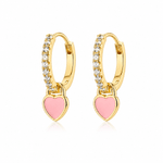 J'ador Paris Earrings Gold / Pink Heart Huggies