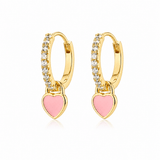 J'ador Paris Earrings Gold / Pink Heart Huggies