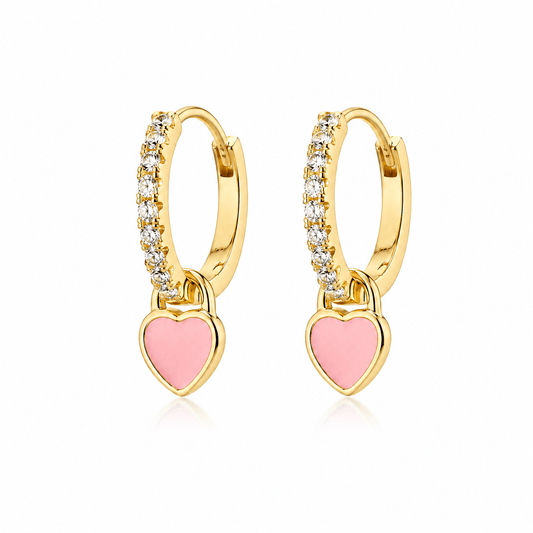 J'ador Paris Earrings Gold / Pink Heart Huggies