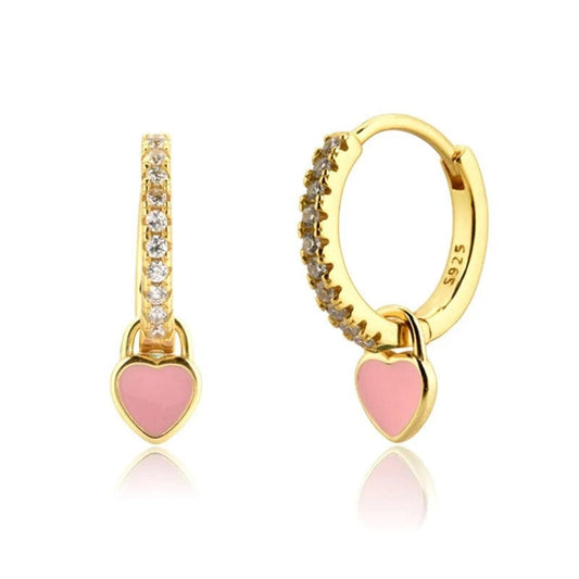 J'ador Paris Earrings Gold / Pink Heart Huggies