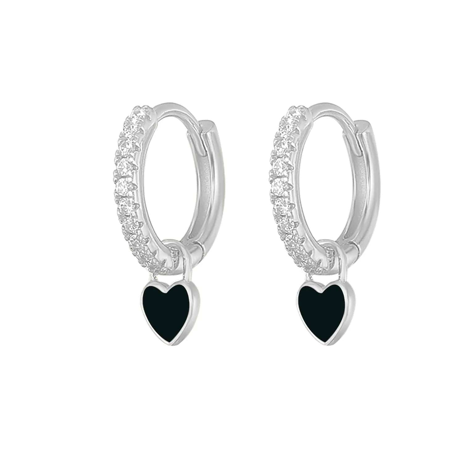 J'ador Paris Earrings Silver / Black Heart Huggies