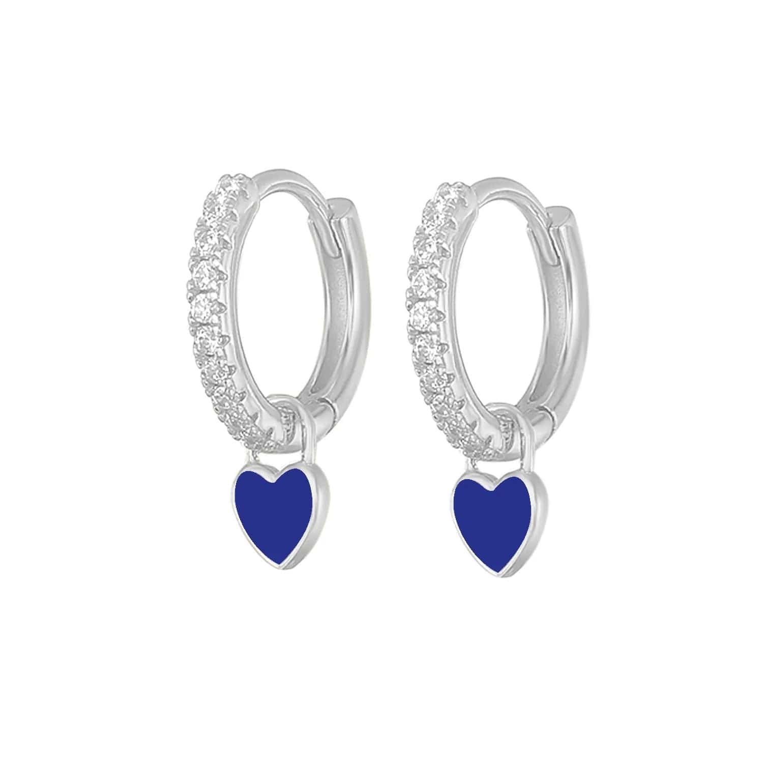 J'ador Paris Earrings Silver / Dark Blue Heart Huggies