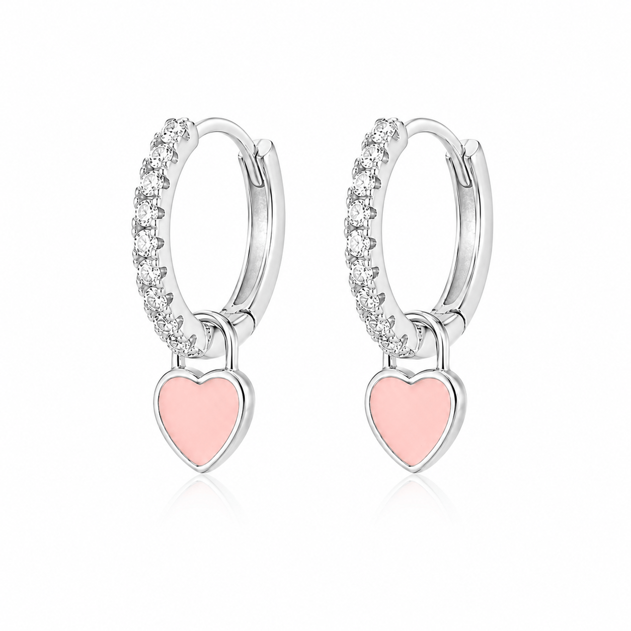 J'ador Paris Earrings Silver / Pink Heart Huggies