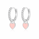J'ador Paris Earrings Silver / Pink Heart Huggies