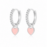 J'ador Paris Earrings Silver / Pink Heart Huggies
