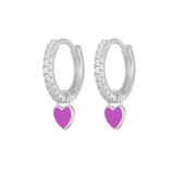 J'ador Paris Earrings Silver / Purple Heart Huggies