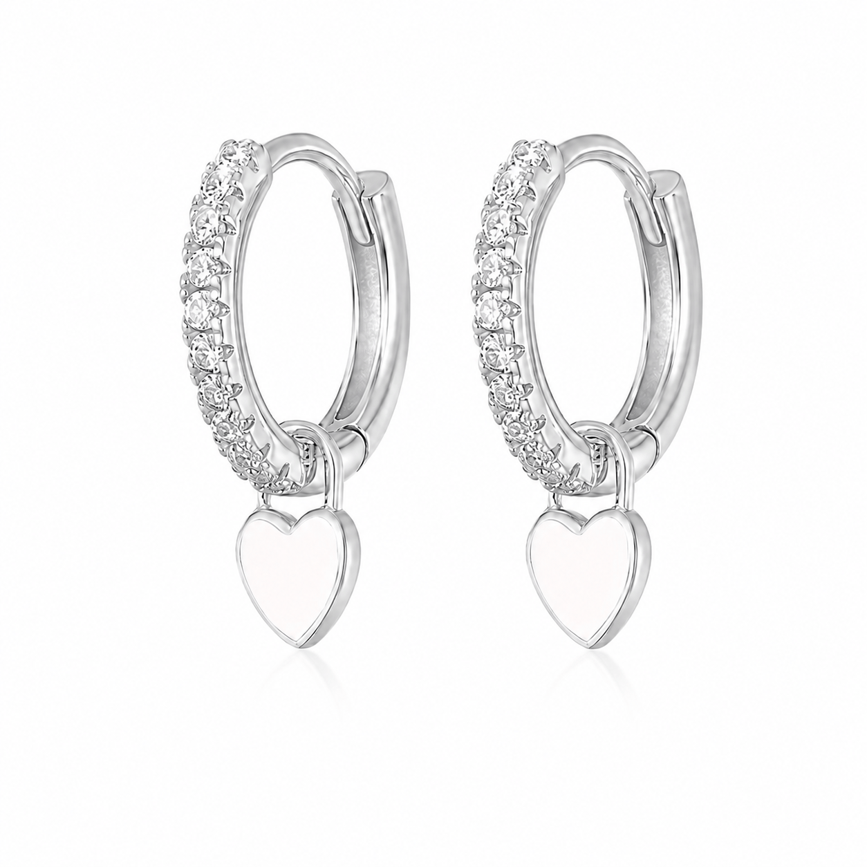 J'ador Paris Earrings Silver / White Heart Huggies