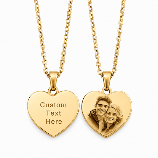 J'ador Paris Necklaces Gold Engraved Heart Photo Necklace