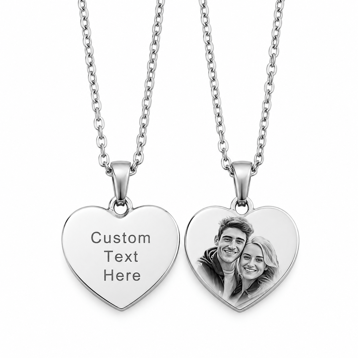 J'ador Paris Necklaces Silver Engraved Heart Photo Necklace