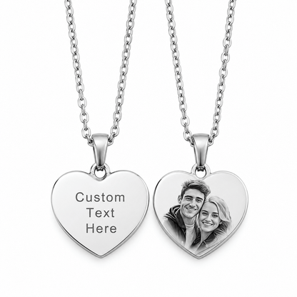 J'ador Paris Necklaces Silver Engraved Heart Photo Necklace