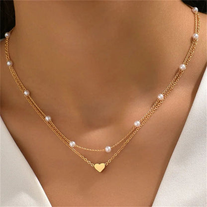 J'ador Paris Necklaces Gold Heart Pearl Choker Necklace