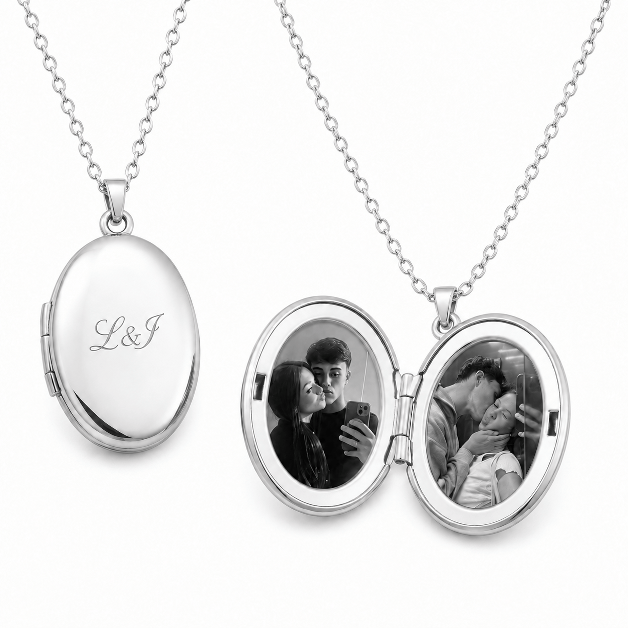 J'ador Paris Necklaces Silver / 2 Photos + Engraving Keepsake Locket Necklace