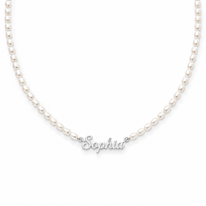 J'ador Paris Necklaces Long / Silver / 16 inch Pearl Name Necklace