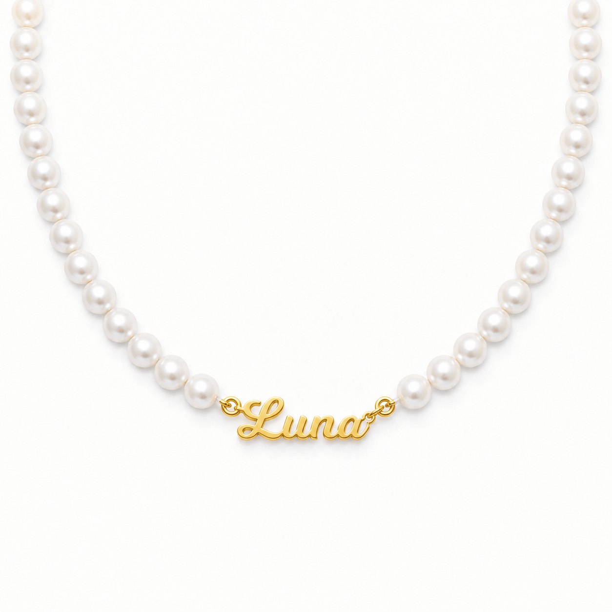 J'ador Paris Necklaces Round / Gold / 16 inch Pearl Name Necklace