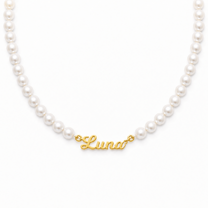 J'ador Paris Necklaces Round / Gold / 16 inch Pearl Name Necklace
