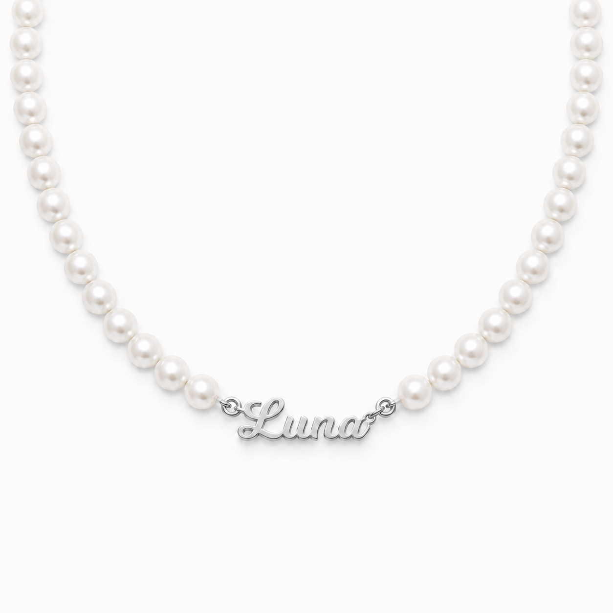 J'ador Paris Necklaces Round / Silver / 16 inch Pearl Name Necklace