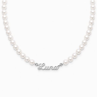 J'ador Paris Necklaces Round / Silver / 16 inch Pearl Name Necklace