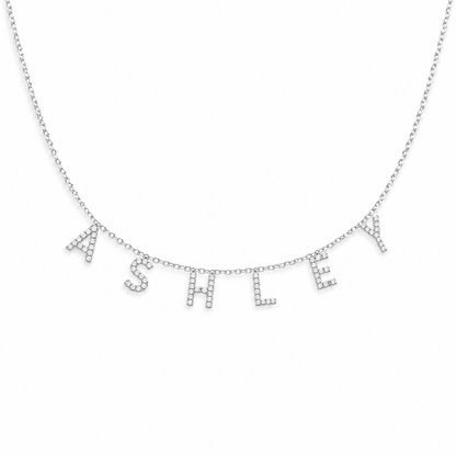 J'ador Paris Silver / 14inch Pavé Custom Name Necklace