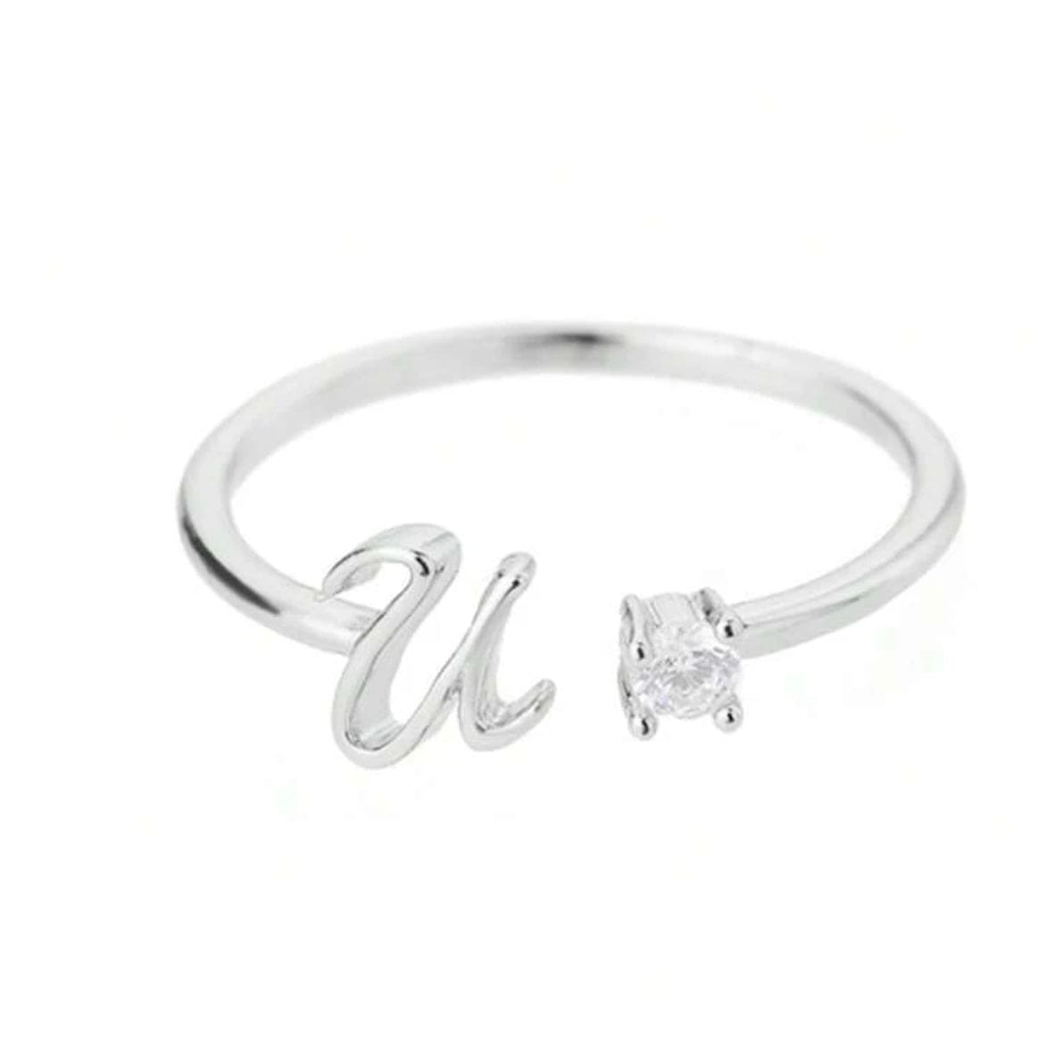 J'ador Paris Rings Silver / U Initial Diamond Ring