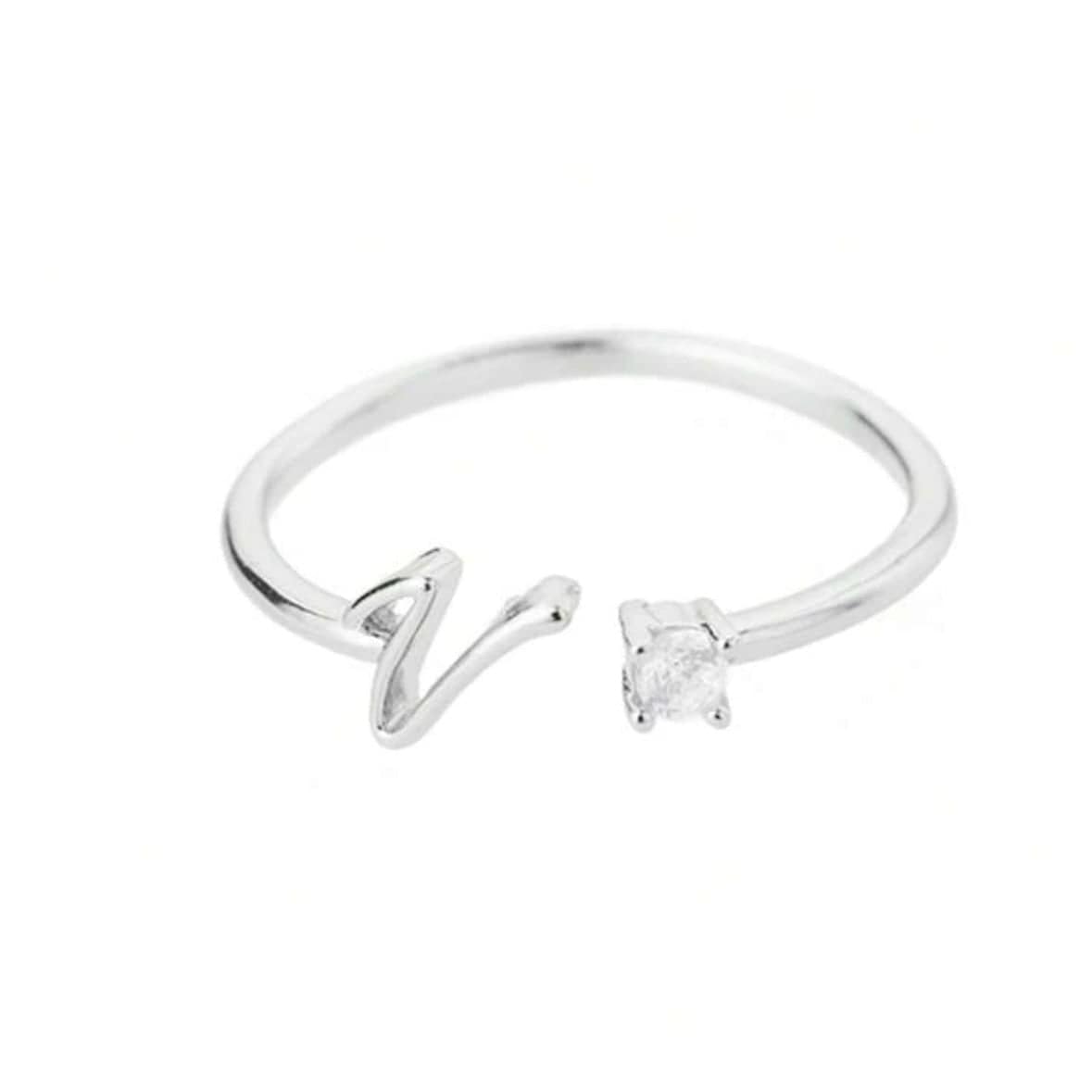 J'ador Paris Rings Silver / V Initial Diamond Ring